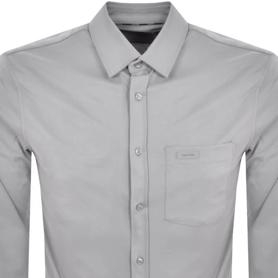 Image number 2 for Calvin Klein Long Sleeve Slim Fit Shirt Grey