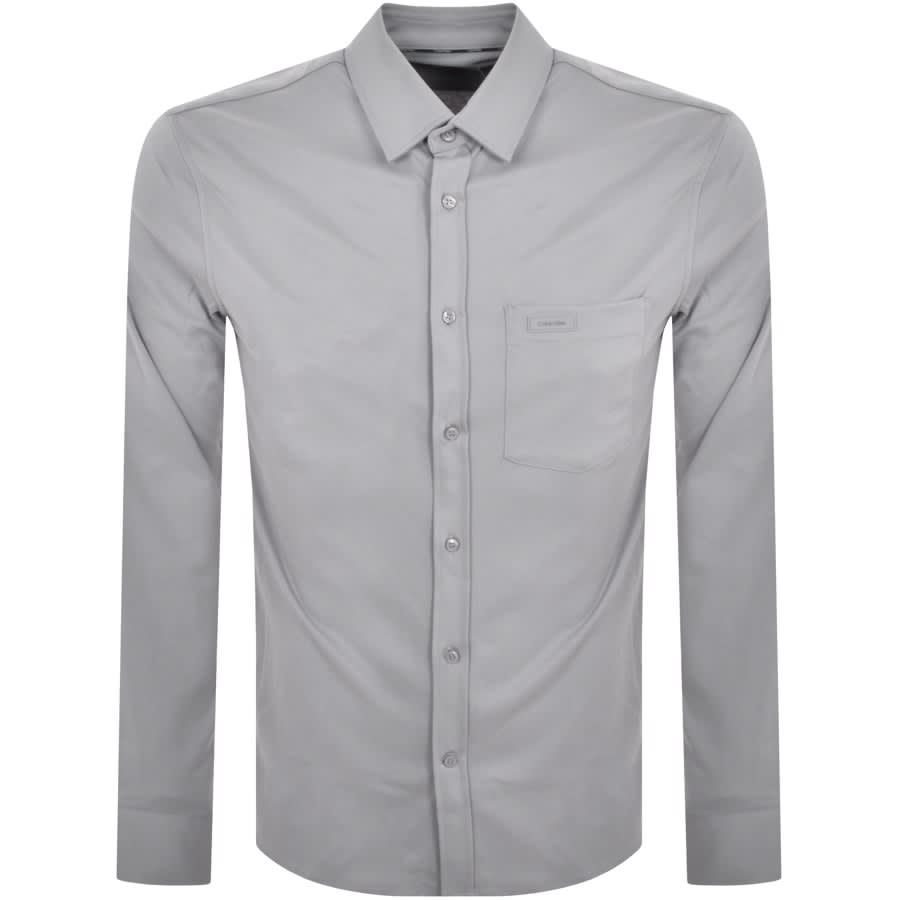 Image number 1 for Calvin Klein Long Sleeve Slim Fit Shirt Grey