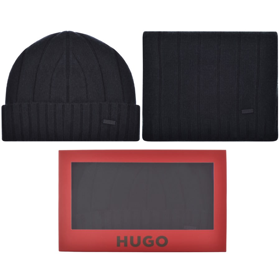Image number 1 for HUGO Zohoh Hat And Scarf Gift Set Navy