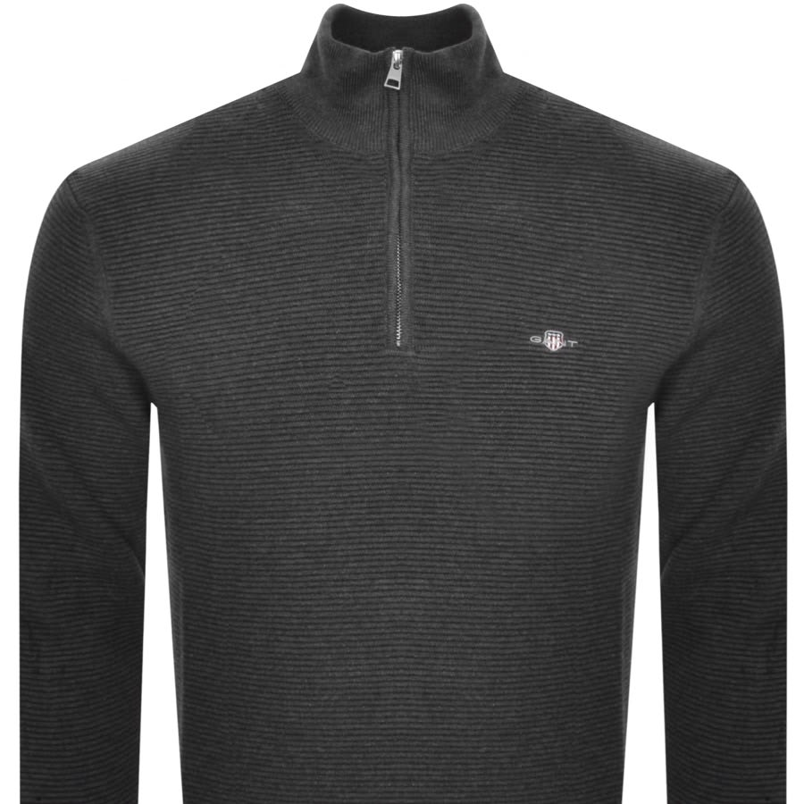 Image number 2 for Gant Textured Half Zip Sweatshirt In Grey