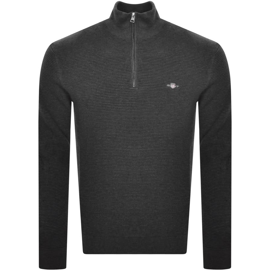 Image number 1 for Gant Textured Half Zip Sweatshirt In Grey