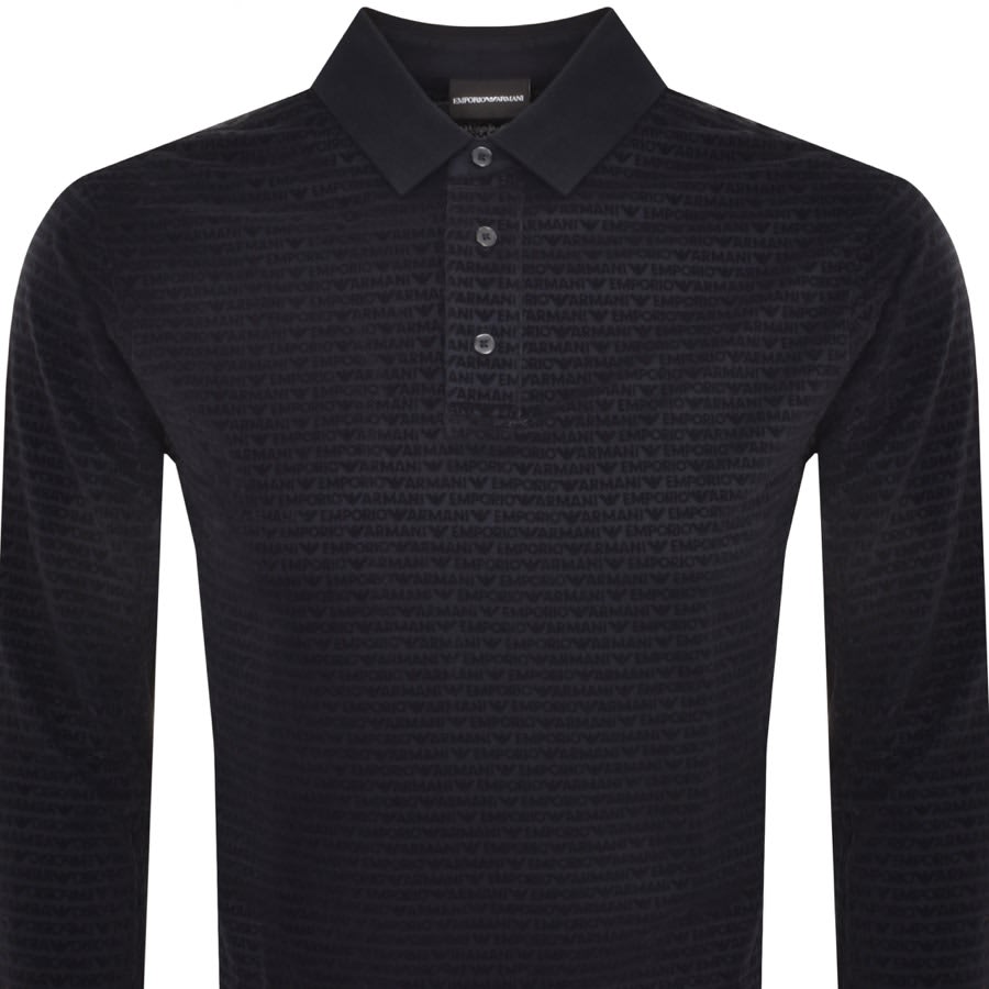 Image number 2 for Emporio Armani Long Sleeved Polo T Shirt Navy