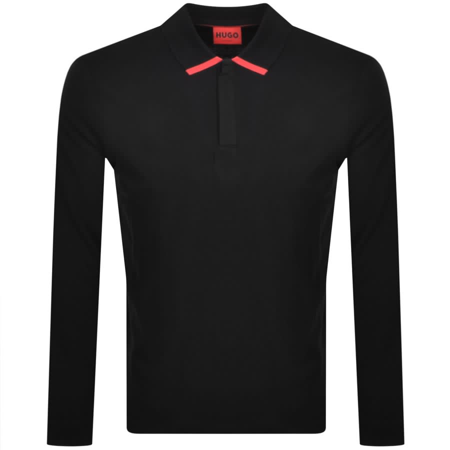 Image number 1 for HUGO Dalomo Long Sleeve Polo T Shirt Black