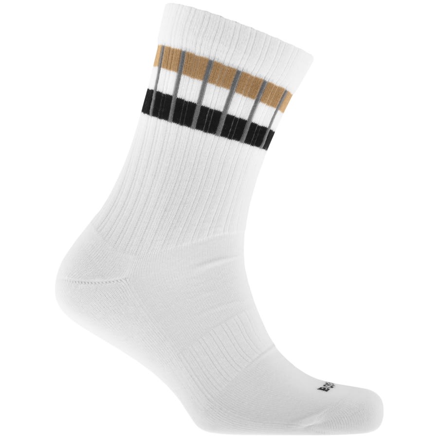 Image number 2 for BOSS Three Pack Ribbed Crew Socks White