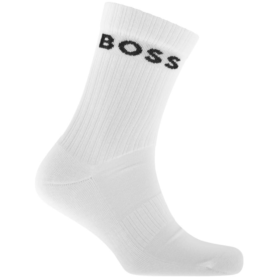 Image number 3 for BOSS Three Pack Ribbed Crew Socks White