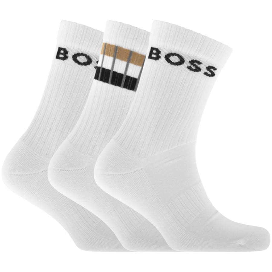 Image number 1 for BOSS Three Pack Ribbed Crew Socks White
