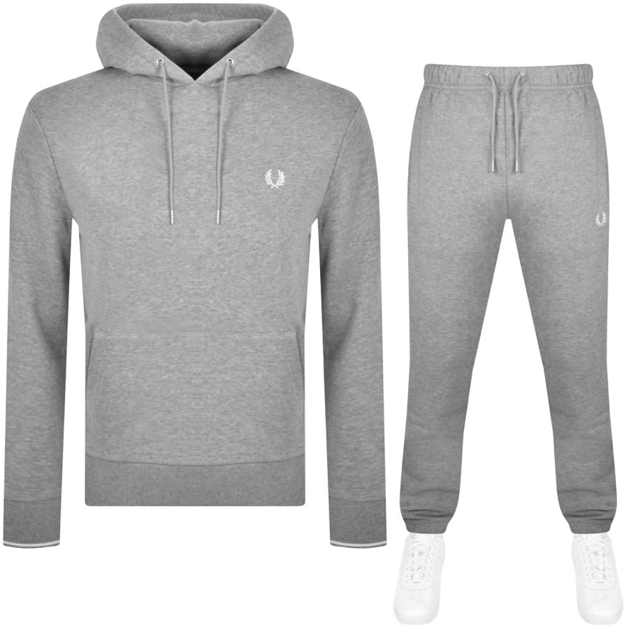 Image number 1 for Fred Perry Tipped Hooded Tracksuit Grey