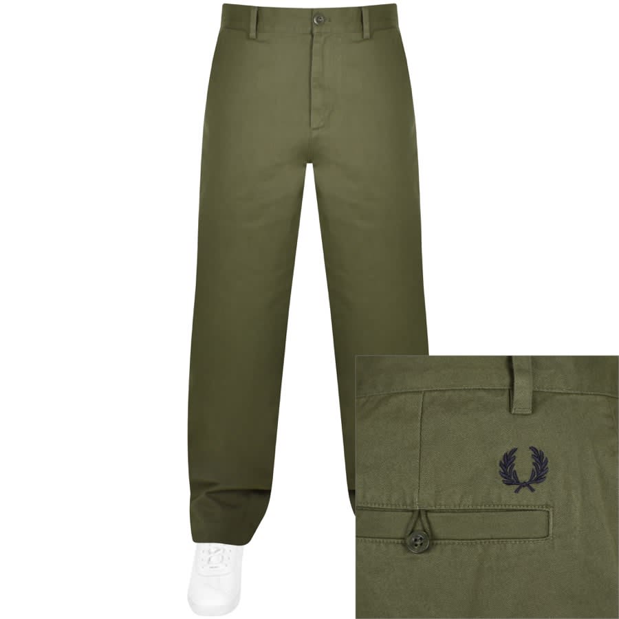 Image number 1 for Fred Perry Straight Leg Twill Trousers Green
