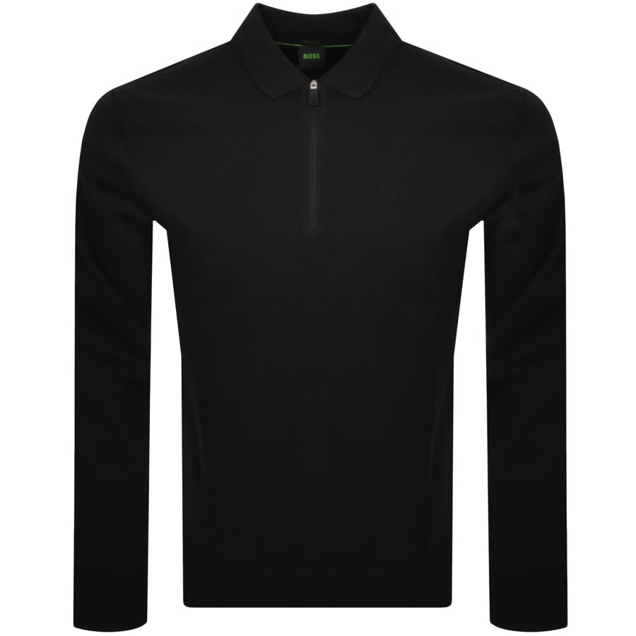 Image number 1 for BOSS Plisy Mirror Long Sleeve Polo T Shirt Black