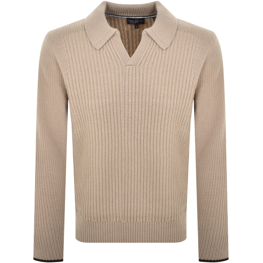 Image number 1 for Ted Baker Ademy Knit Polo Jumper Beige