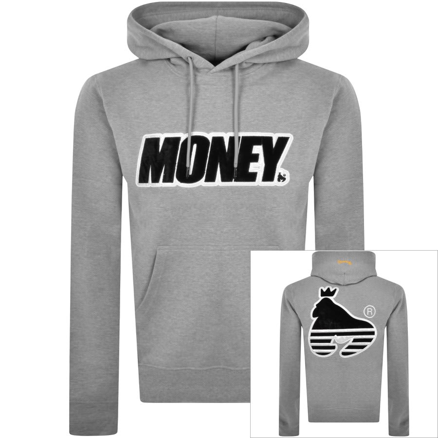 Image number 1 for Money Velour Applique Hoodie Grey