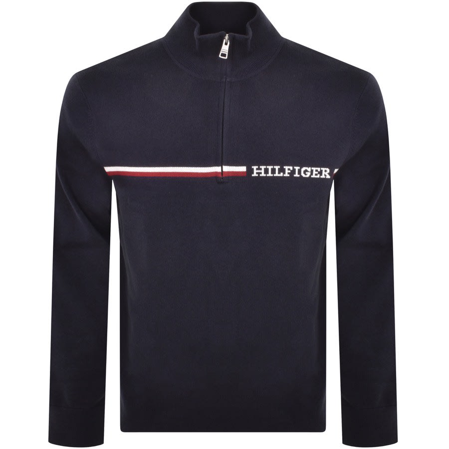 Image number 1 for Tommy Hilfiger Half Zip Sweatshirt Navy