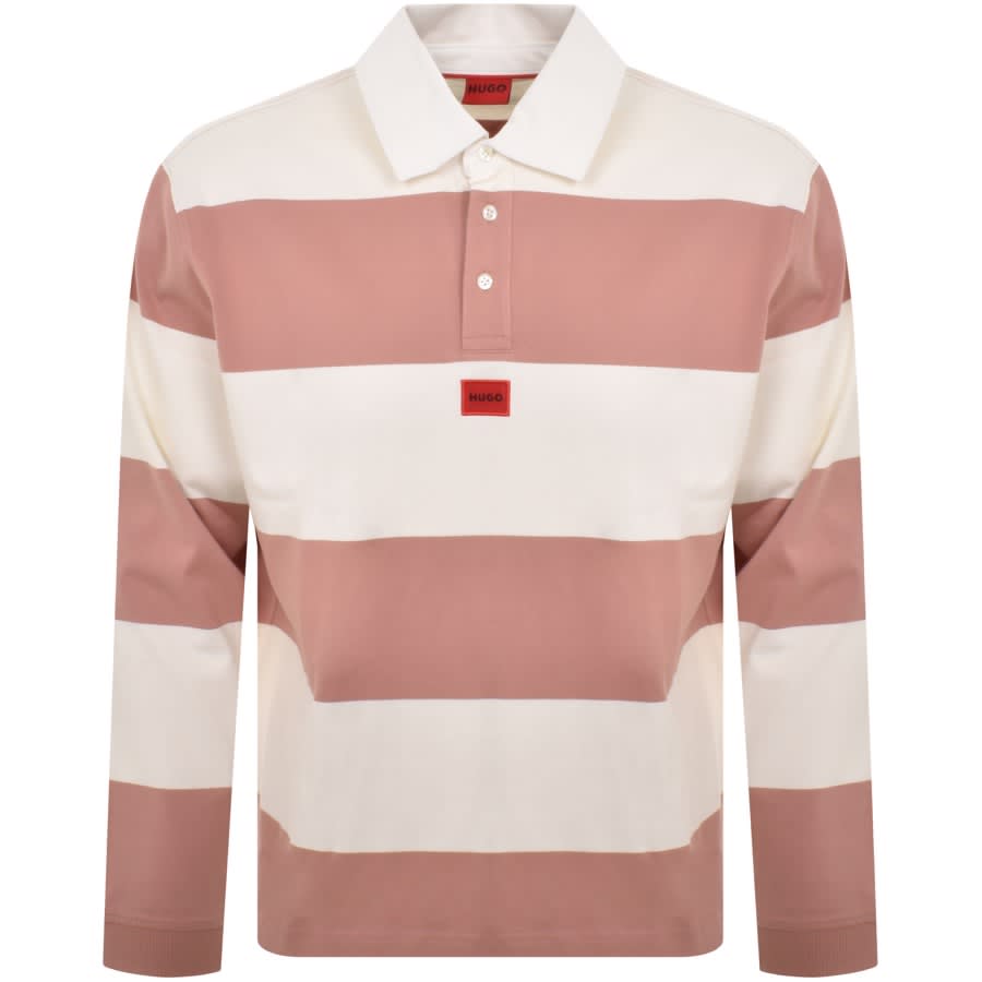 Image number 1 for HUGO Diragbi Long Sleeved Polo T Shirt Pink