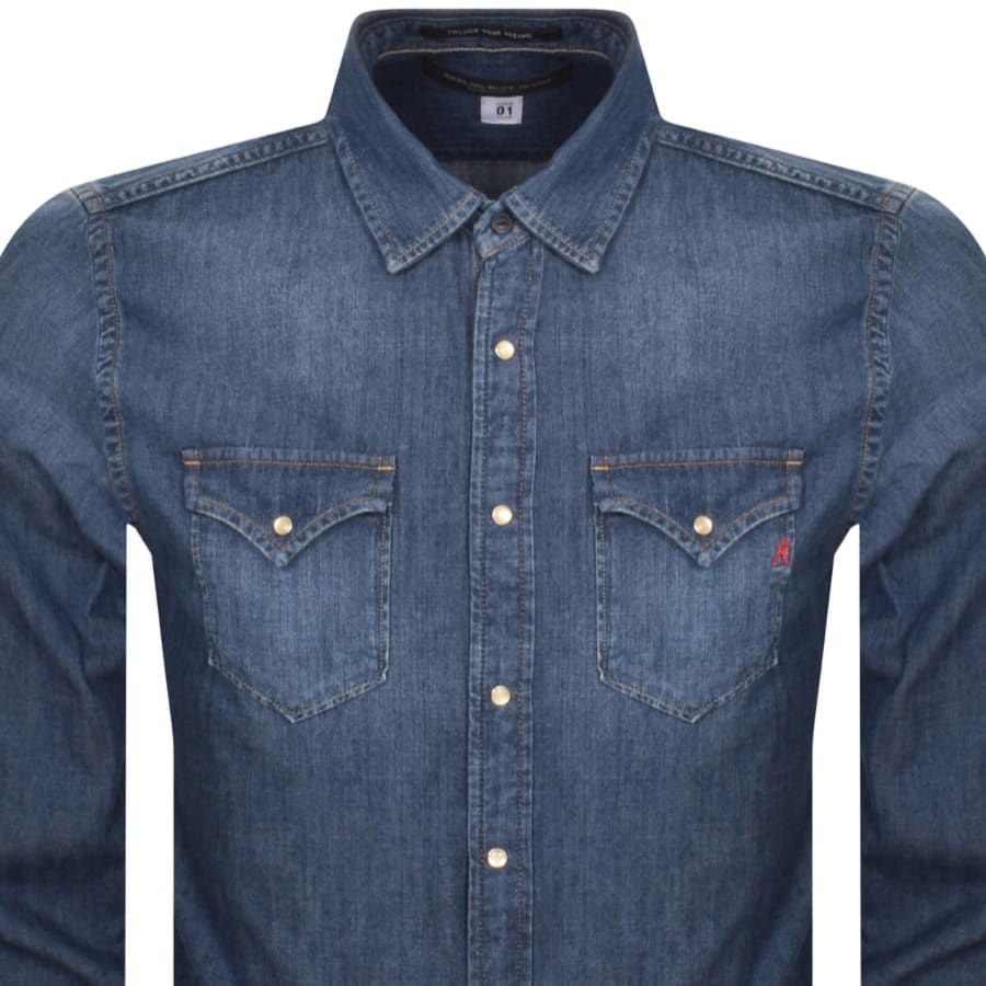 Image number 2 for Replay Denim Look Long Sleeved Shirt Blue