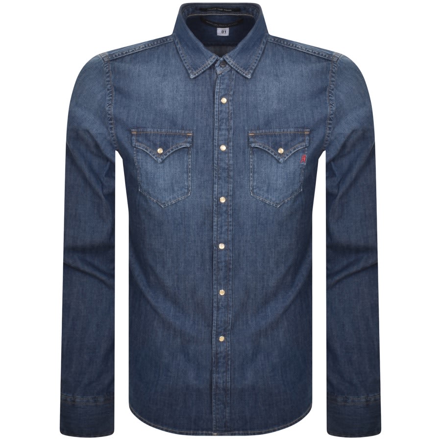 Image number 1 for Replay Denim Look Long Sleeved Shirt Blue