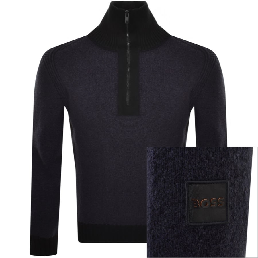 Image number 1 for BOSS Atility Half Zip Jumper Navy