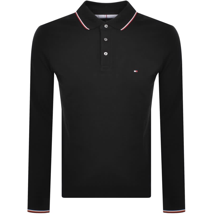 Image number 1 for Tommy Hilfiger Long Sleeve Polo T Shirt Black