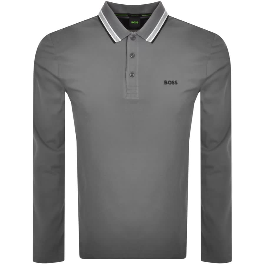 Image number 1 for BOSS Plisy Long Sleeve Polo T Shirt Grey