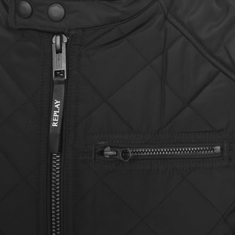 Image number 3 for Replay Logo Quilted Jacket Black