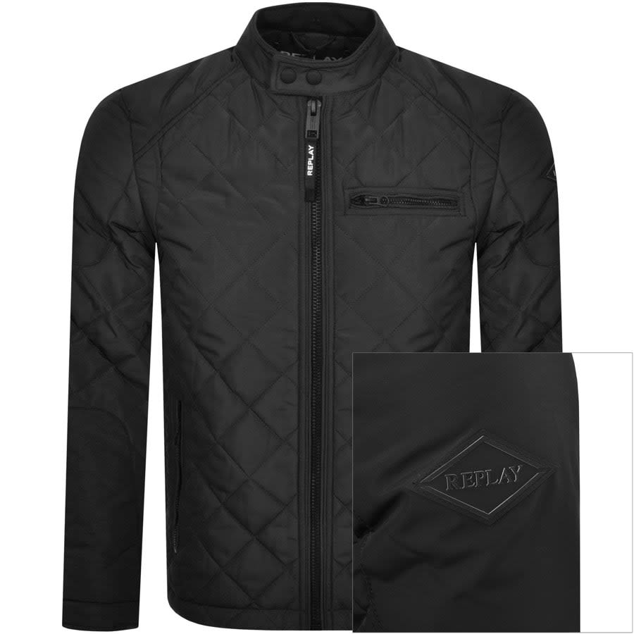 Image number 1 for Replay Logo Quilted Jacket Black