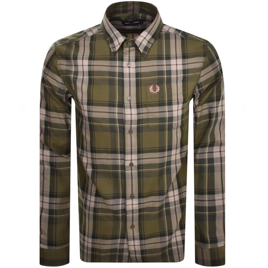 Image number 1 for Fred Perry Long Sleeved Tartan Shirt Green