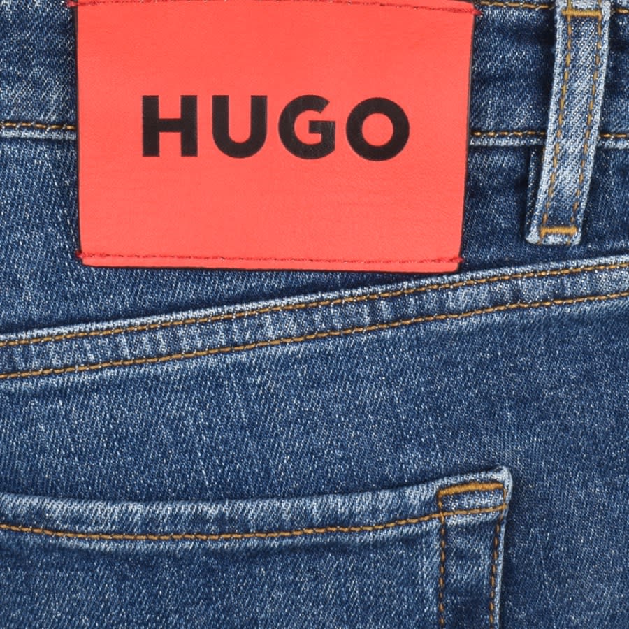 Image number 3 for HUGO 634 Denim Logo Mid Wash Shorts Blue