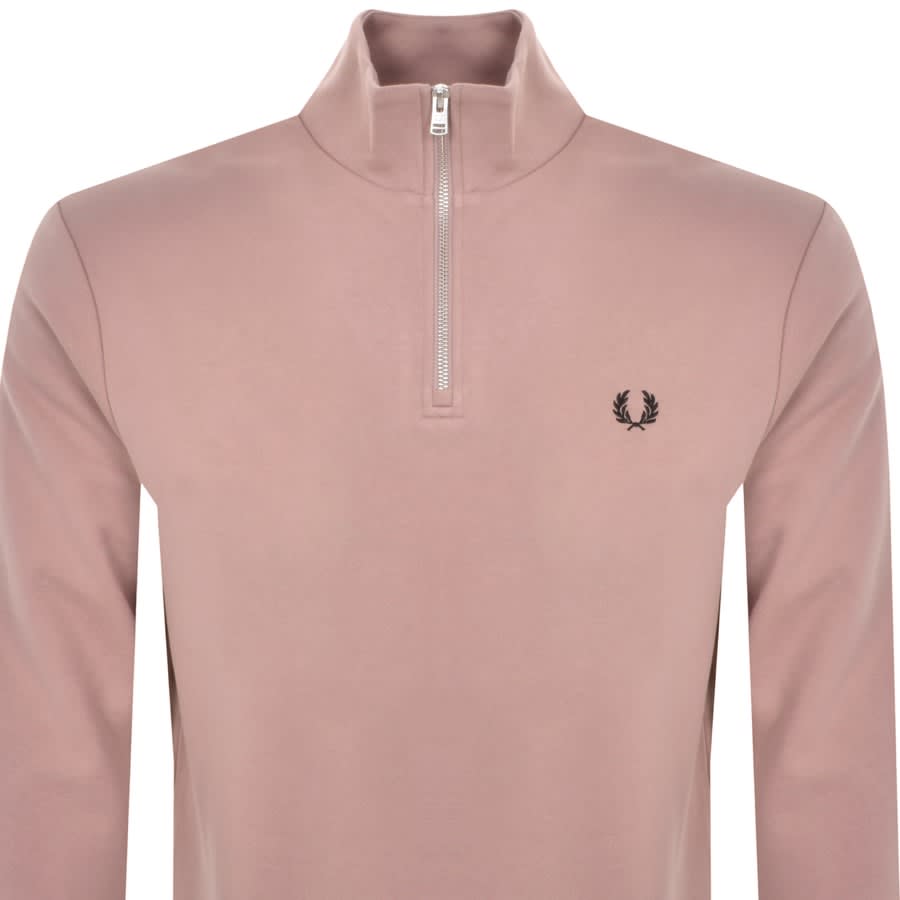 Image number 2 for Fred Perry Half Zip Sweatshirt Dark Pink