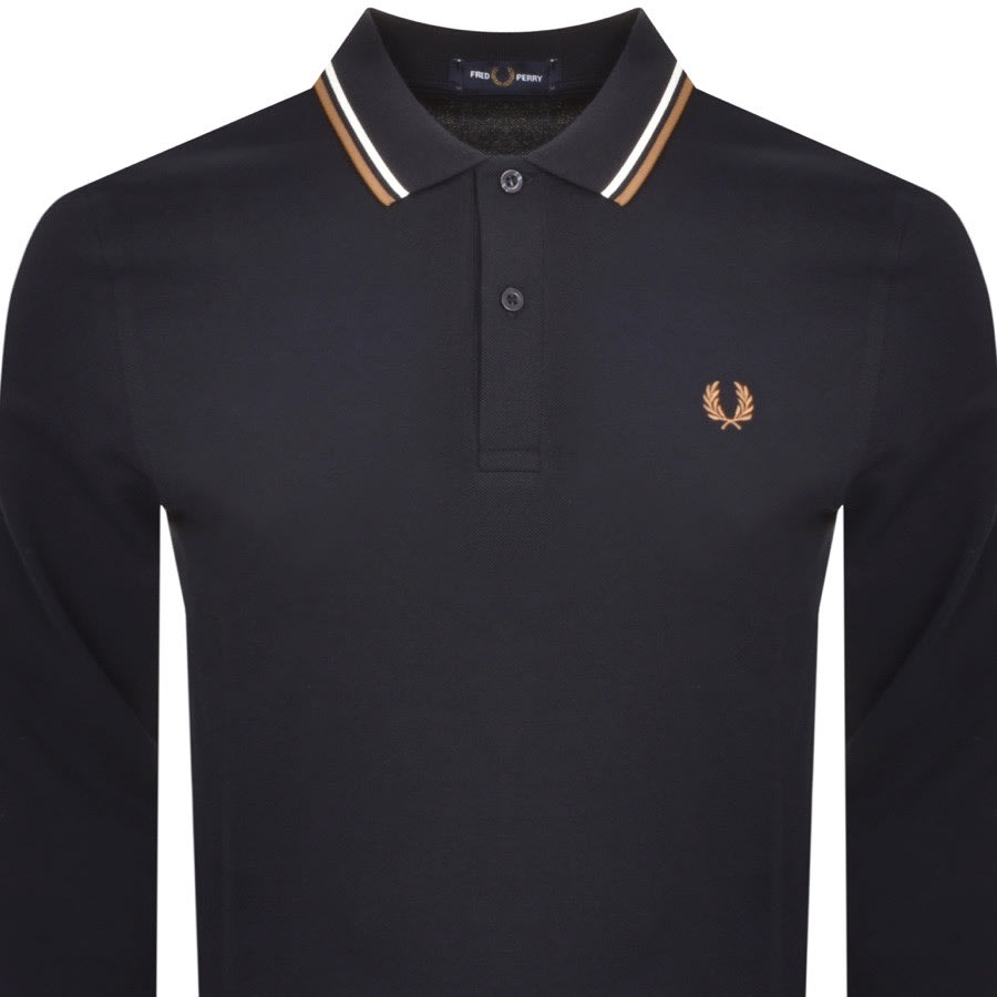Image number 2 for Fred Perry Long Sleeved Polo T Shirt Navy