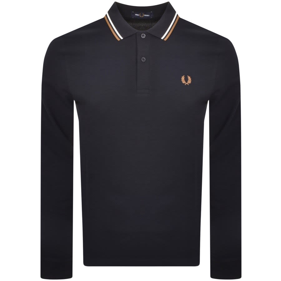 Image number 1 for Fred Perry Long Sleeved Polo T Shirt Navy