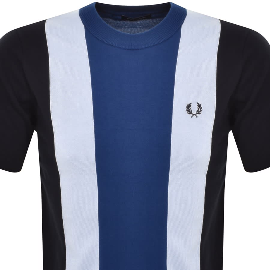 Image number 2 for Fred Perry Stripe Fine Knit T Shirt Navy
