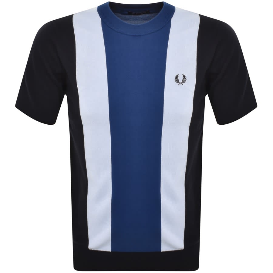 Image number 1 for Fred Perry Stripe Fine Knit T Shirt Navy