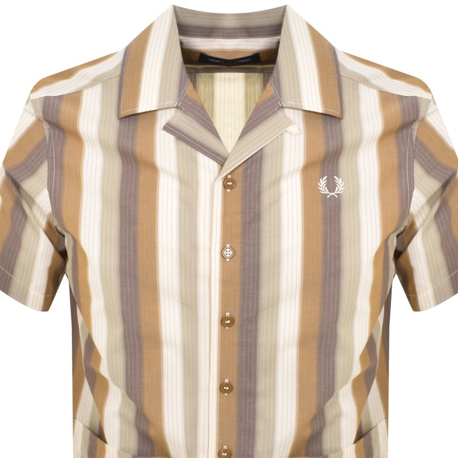 Image number 2 for Fred Perry Ombre Stripe Collar Shirt Brown