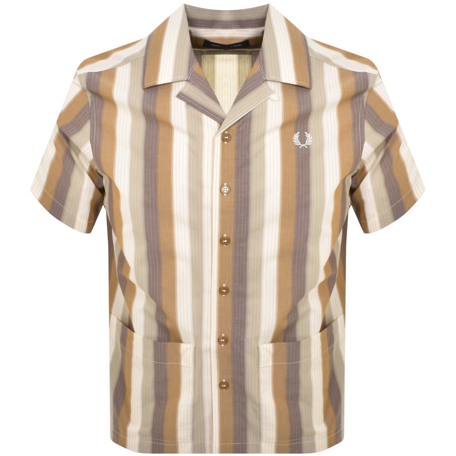 Image number 1 for Fred Perry Ombre Stripe Collar Shirt Brown