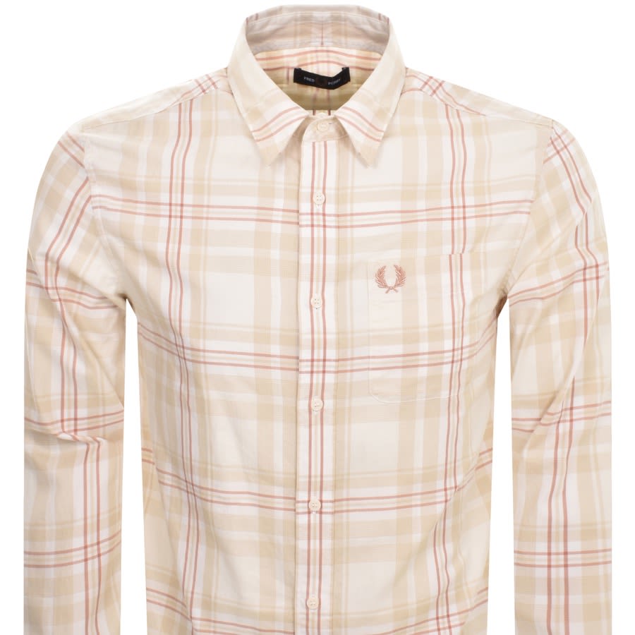 Image number 2 for Fred Perry Long Sleeved Tartan Shirt Cream