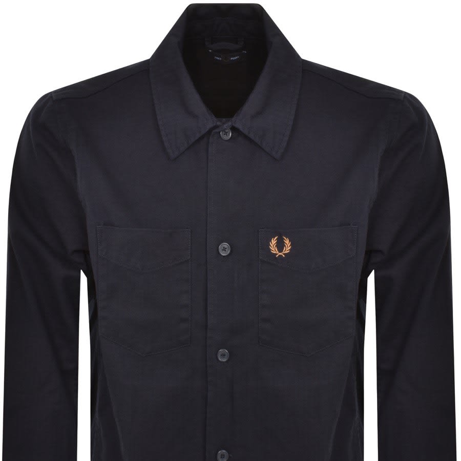 Image number 2 for Fred Perry Herringbone Overshirt Navy