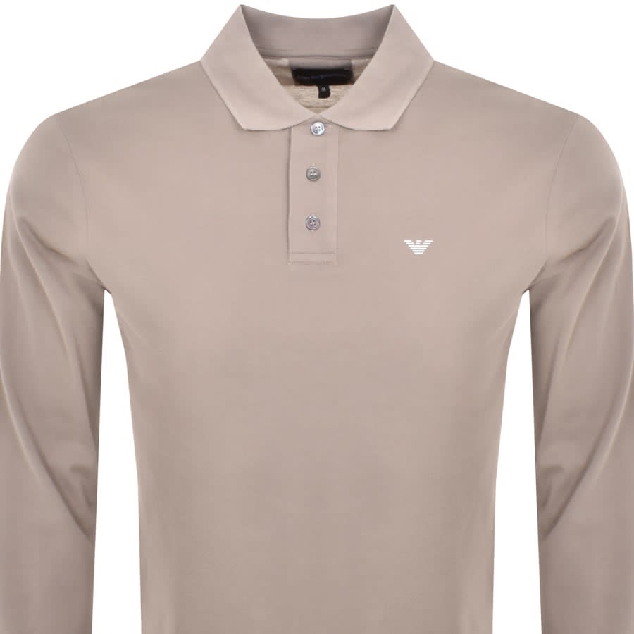 Image number 2 for Emporio Armani Long Sleeved Polo T Shirt Brown