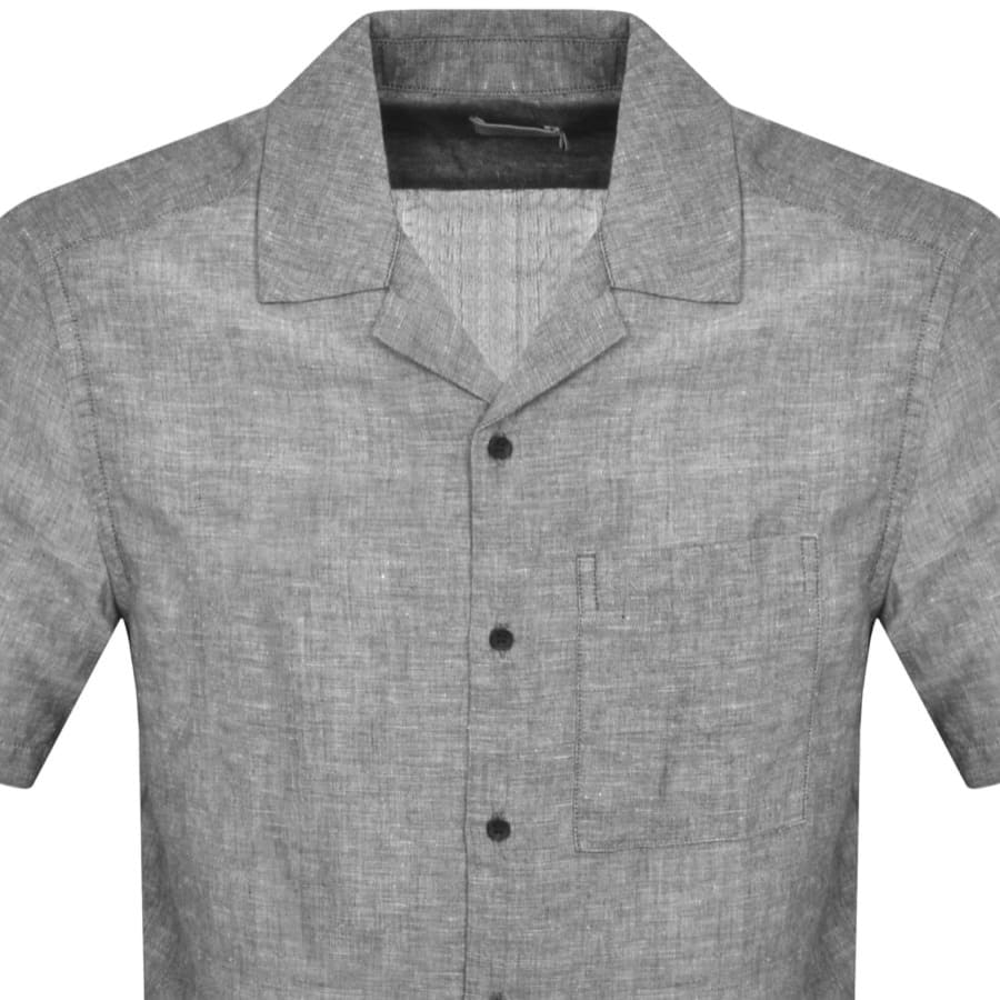 Image number 2 for Calvin Klein Linen Short Sleeve Shirt Black
