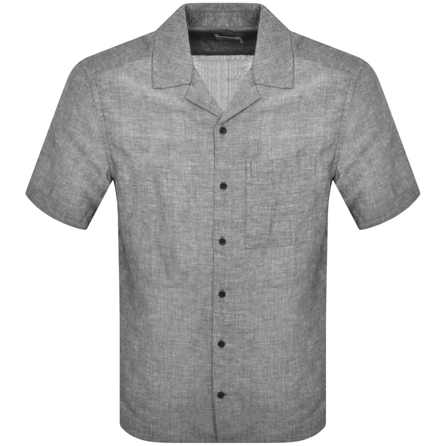 Image number 1 for Calvin Klein Linen Short Sleeve Shirt Black