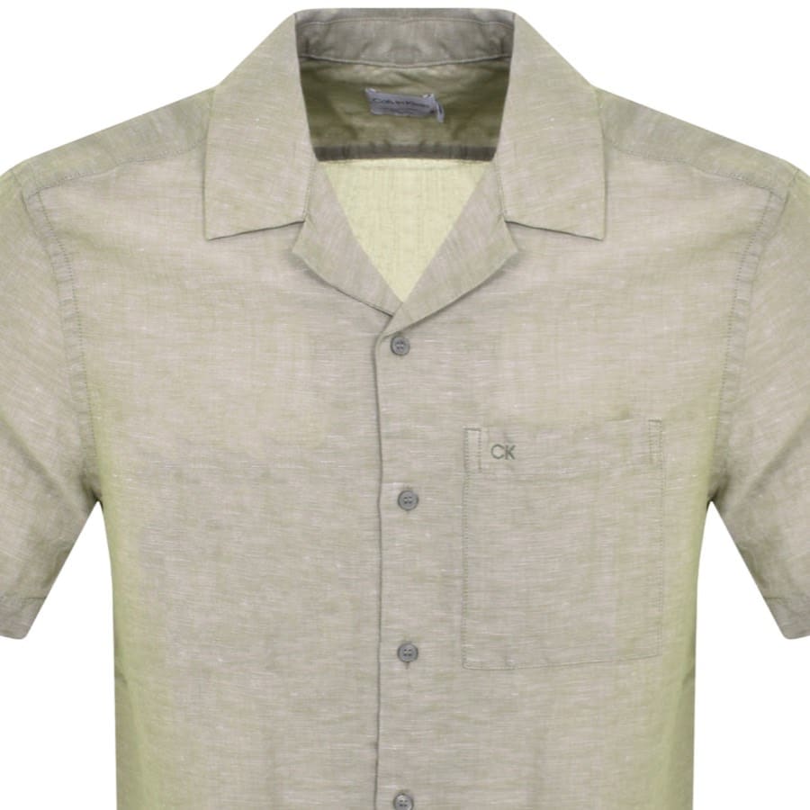 Image number 2 for Calvin Klein Linen Short Sleeve Shirt Green