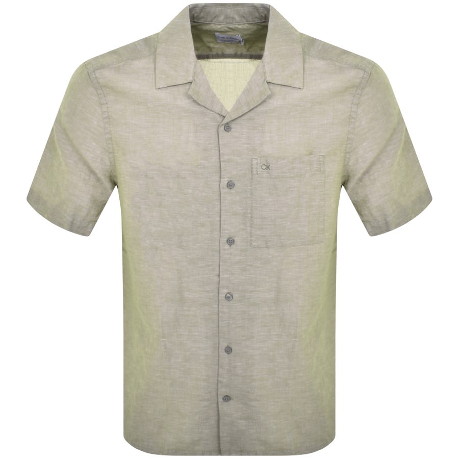 Image number 1 for Calvin Klein Linen Short Sleeve Shirt Green