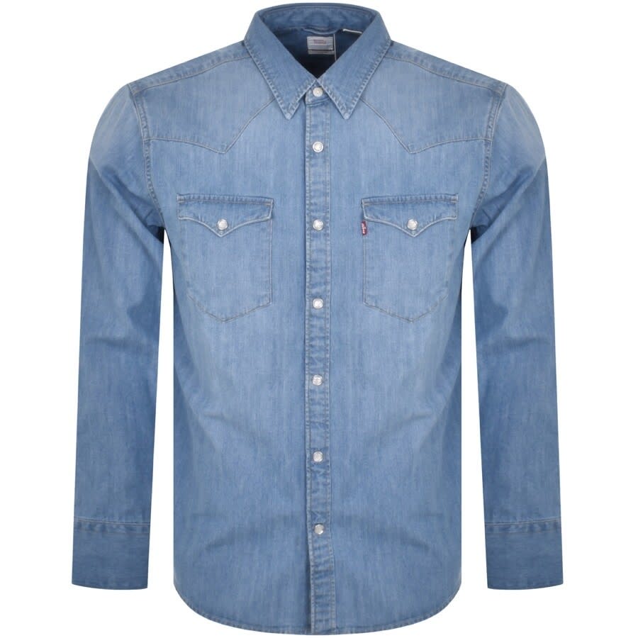 Image number 1 for Levis Barstow Denim Long Sleeve Shirt Blue