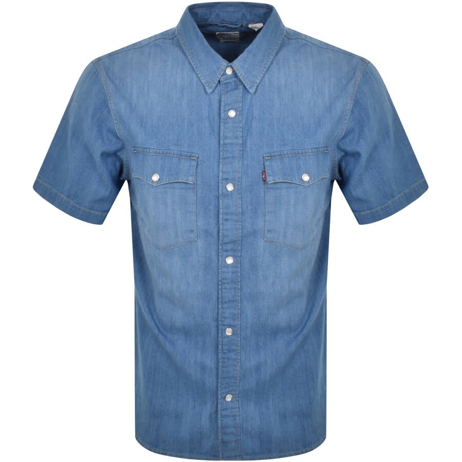 Image number 1 for Levis Western Short Sleeved Shirt Blue