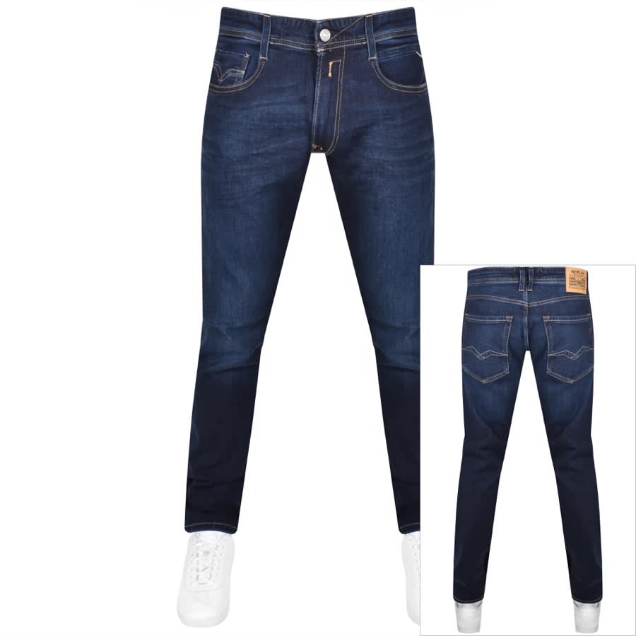 Image number 1 for Replay Comfort Fit Rocco Dark Wash Jeans Blue