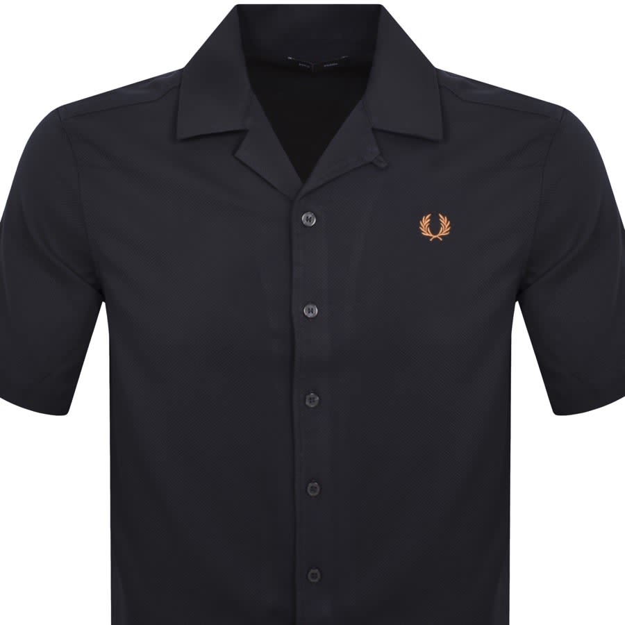 Image number 2 for Fred Perry Pique Textured Collar Shirt Navy