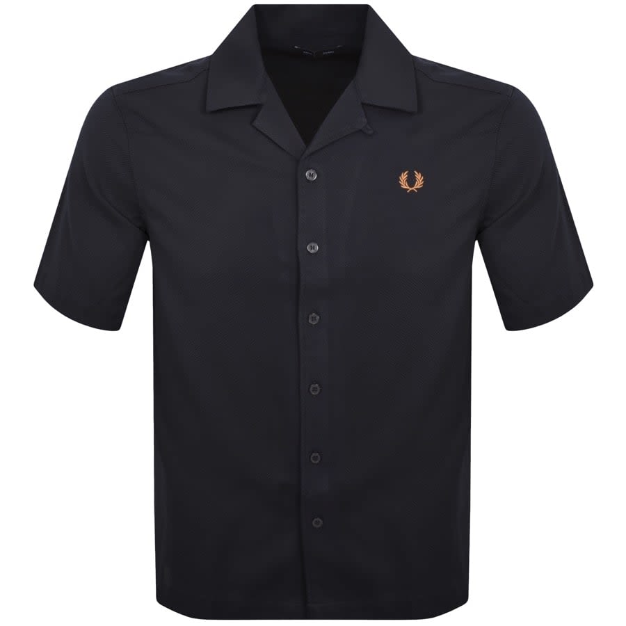 Image number 1 for Fred Perry Pique Textured Collar Shirt Navy