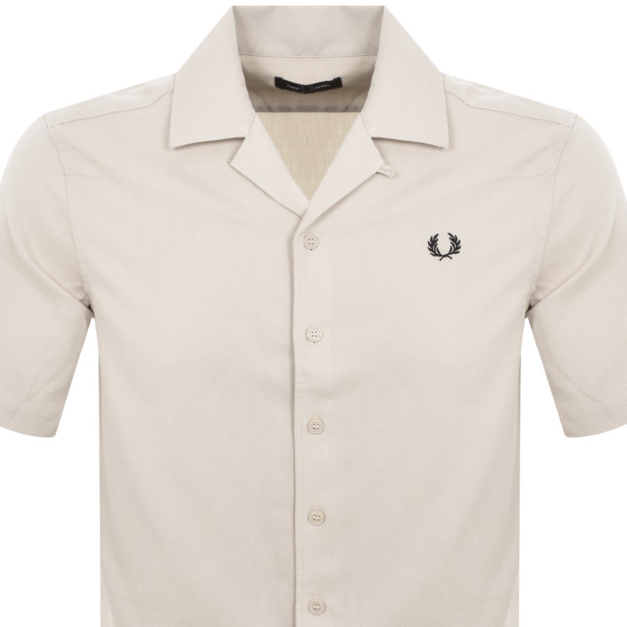 Image number 2 for Fred Perry Pique Textured Collar Shirt Beige