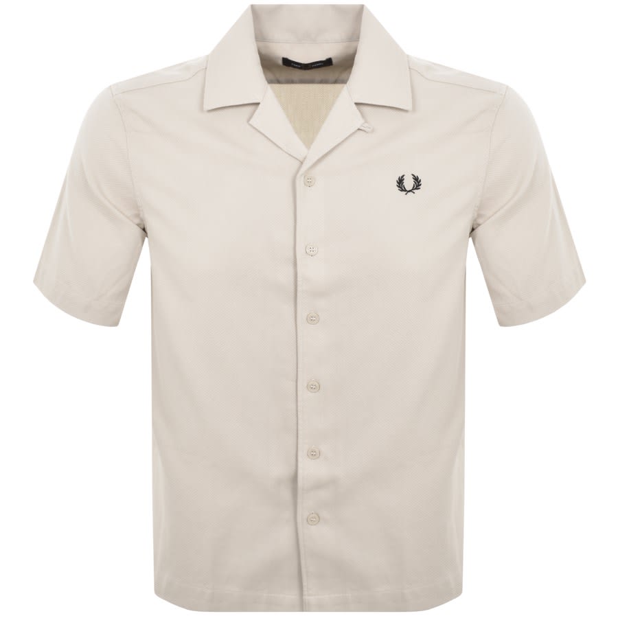Image number 1 for Fred Perry Pique Textured Collar Shirt Beige