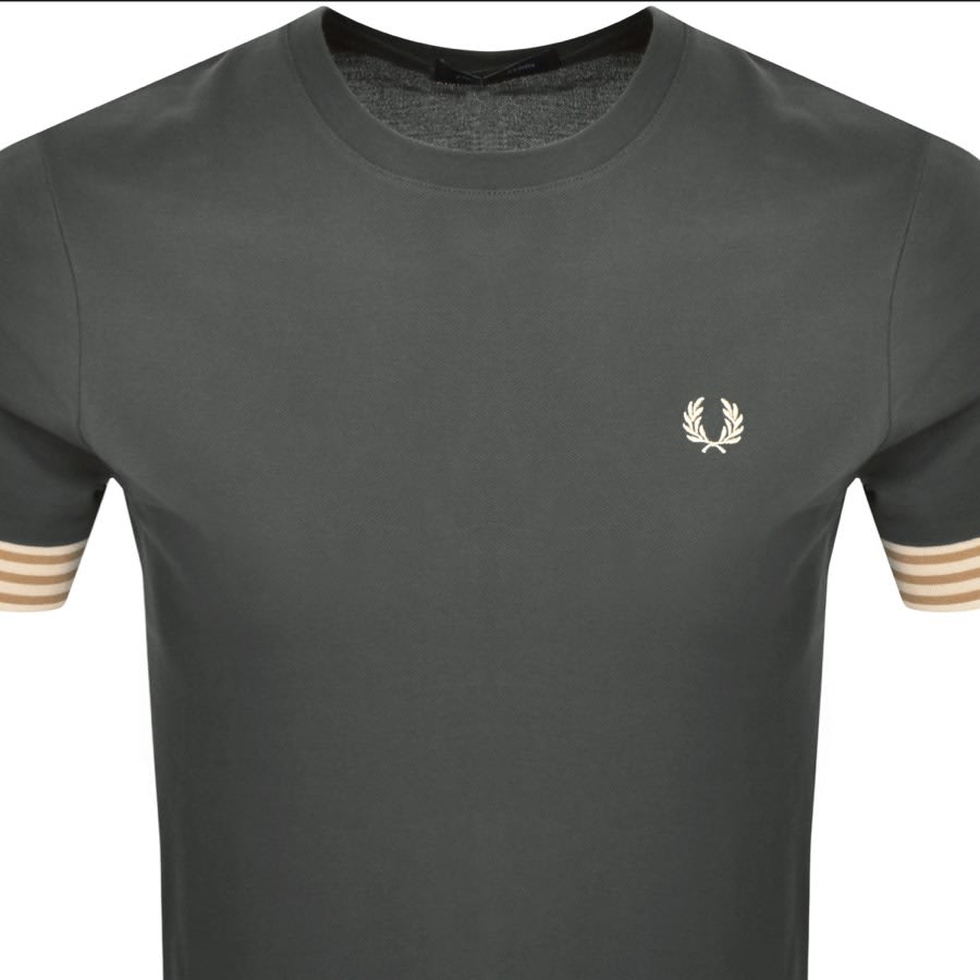 Image number 2 for Fred Perry Striped Cuff T Shirt Green