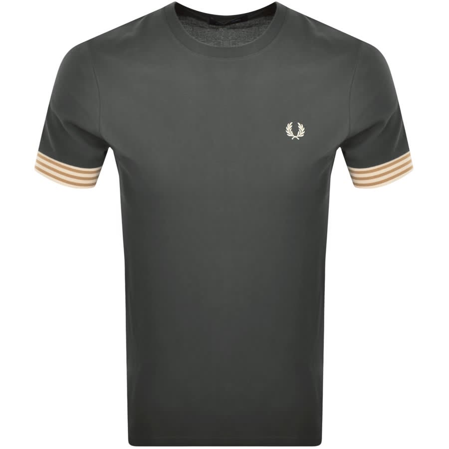 Image number 1 for Fred Perry Striped Cuff T Shirt Green