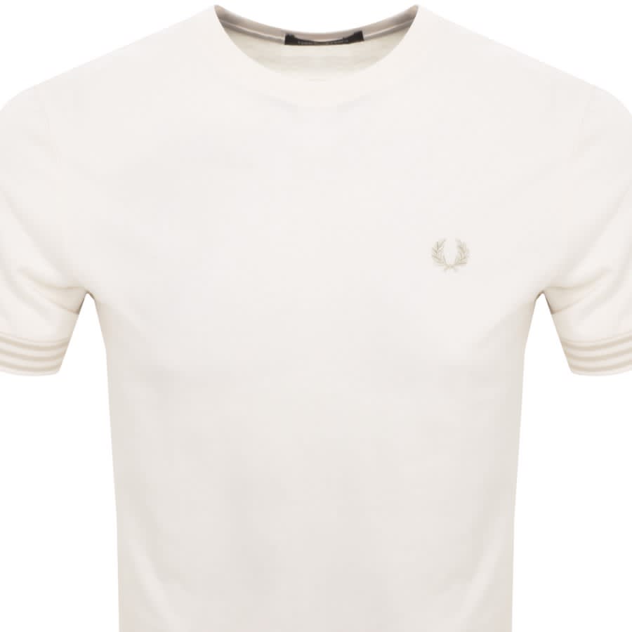 Image number 2 for Fred Perry Striped Cuff T Shirt Cream